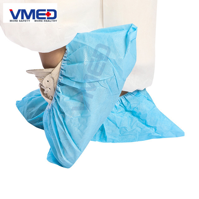 Disposable CPE Light Blue Shoe Cover With Half Elastic-3
