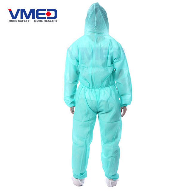 Disposable SPP Non-woven Green Coverall With Attached Hood