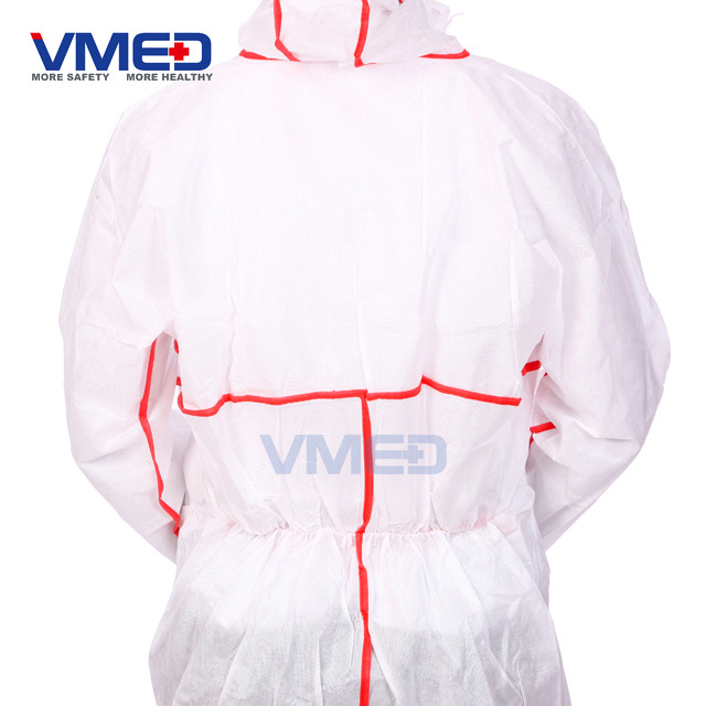 Disposable White SMS TYPE 5 Coverall With Red Strip