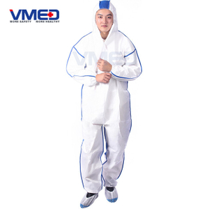 Disposable White Micro-porous Coverall With SMS Blue Back Panel-1