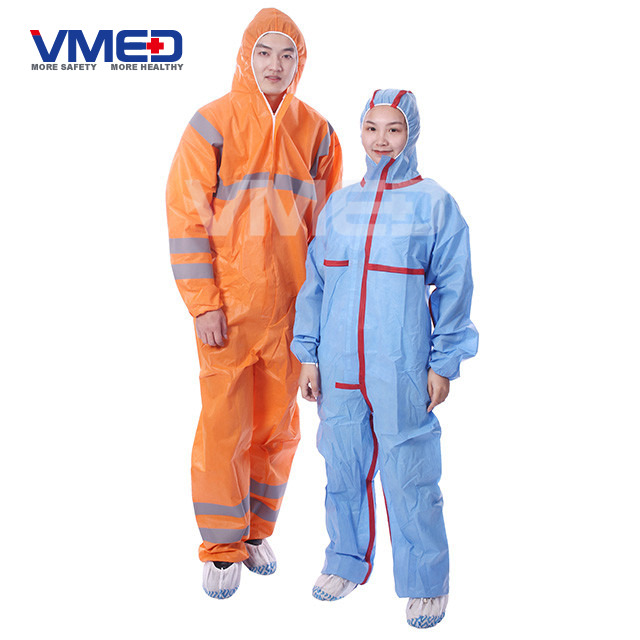 Disposable Blue SMS Coverall With Red Strips-4