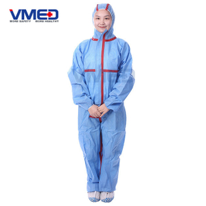 Disposable Blue SMS Coverall With Red Strips-1