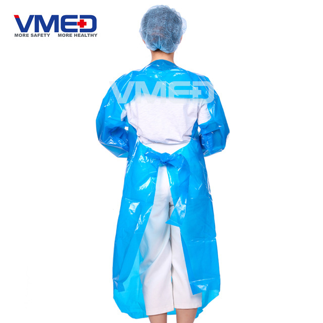 Disposable Blue CPE Gown with Back Loop-3
