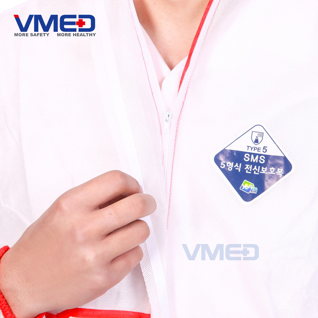 Disposable White SMS TYPE 5 Coverall With Red Strip