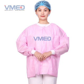 Pink Disposable Non-woven Protective Lab Coat 