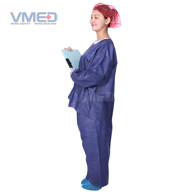 Disposable SMS Non-woven Scrub Suite With Round Neck And Long Sleeves