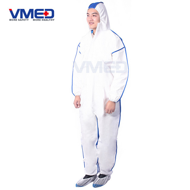 Disposable White Micro-porous Coverall With SMS Blue Back Panel-2