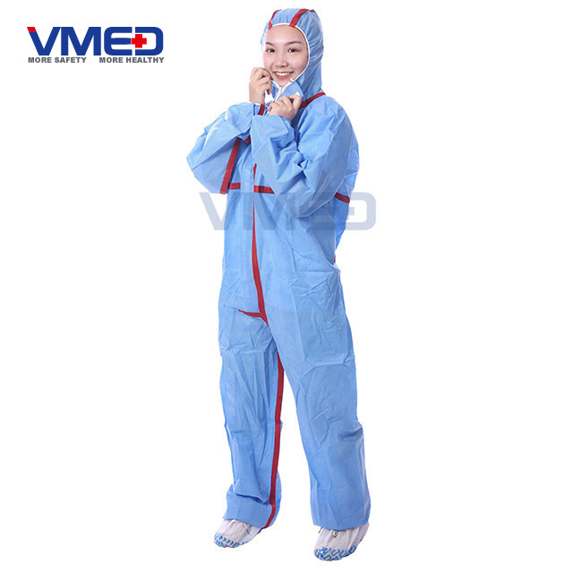 Disposable Blue SMS Coverall With Red Strips-2
