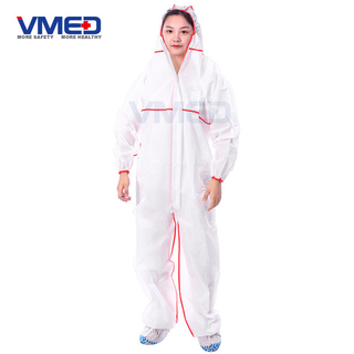 Disposable White Micro-porous Protective Coverall With Red Strips