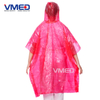 Pinky Red PE Rain Poncho with Attached Hood