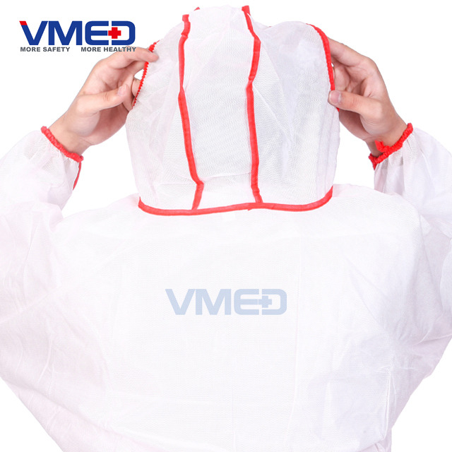 Disposable White SMS TYPE 5 Coverall With Red Strip
