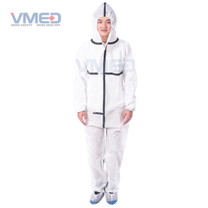 Disposable Type 5&6 SMS White Coverall With Black Adhesive Strip