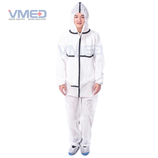 Disposable Type 5&6 SMS White Coverall With Black Adhesive Strip