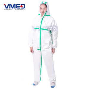 Disposable White Micro-porous Protective Coverall With Green Strips-1
