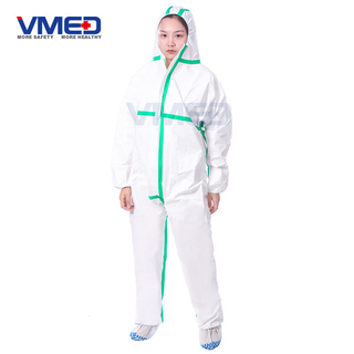 Disposable White Micro-porous Protective Coverall With Green Strips