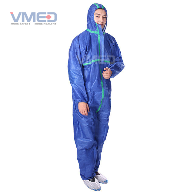 Disposable SMS Dark Blue Coverall With Green Strips