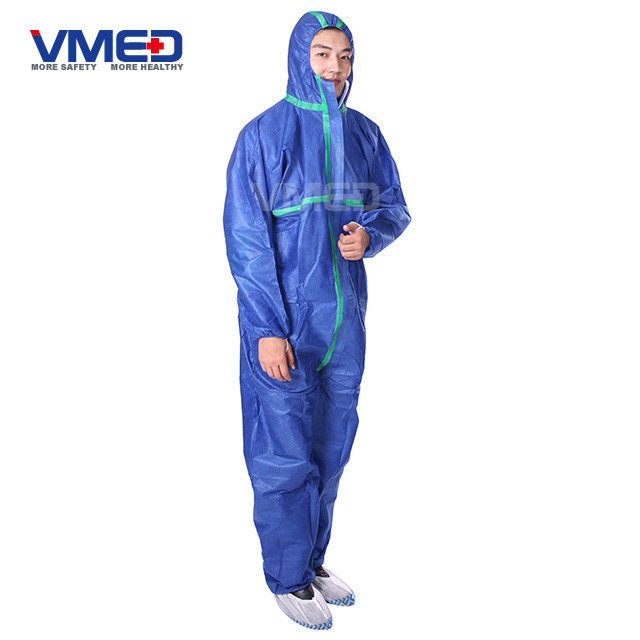 Disposable SMS Dark Blue Coverall With Green Strips-2