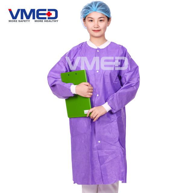  Disposable Medical Non-woven SMS Lab Coat with Knitted Cuffs