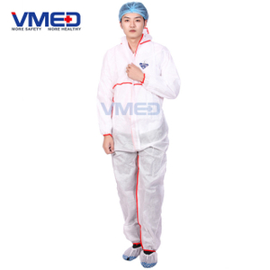 Disposable White SMS TYPE 5 Coverall With Red Strip