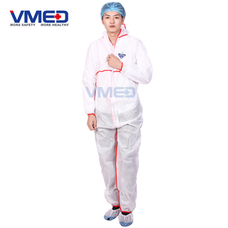 Disposable White SMS TYPE 5 Coverall With Red Strip