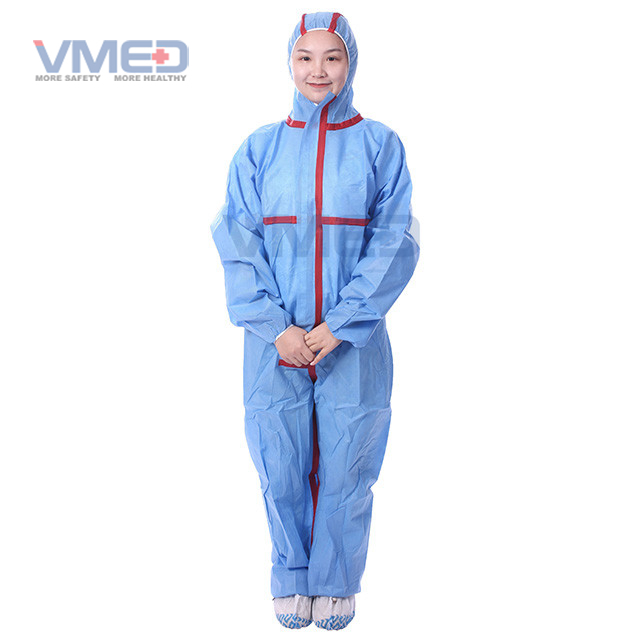 Disposable Blue SMS Coverall With Red Strips