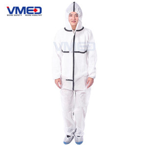 Disposable Type 5&6 SMS White Coverall With Black Adhesive Strip-1