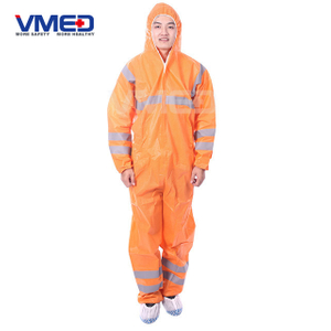 Disposable Orange SMS Protective Coverall With Grey Strips-1