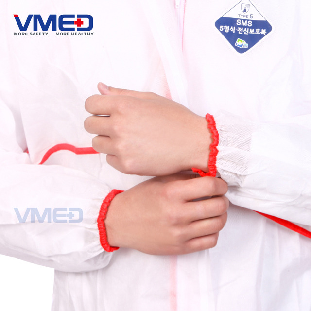 Disposable White SMS TYPE 5 Coverall With Red Strip