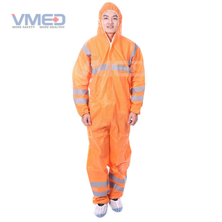 Disposable Orange SMS Protective Coverall With Grey Strips