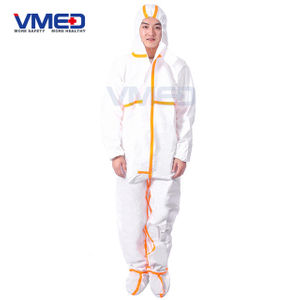 Disposable White Micro-porous Protective Coverall With Orange Strips-1