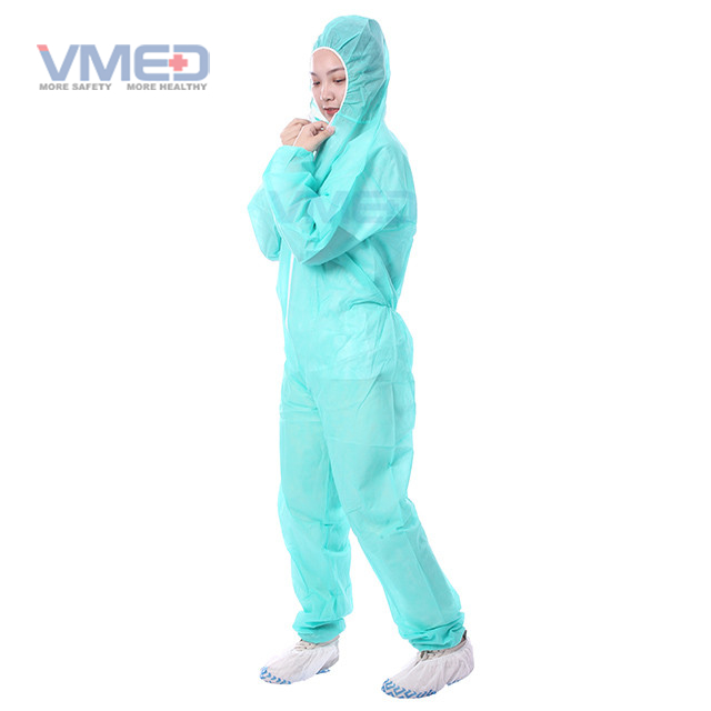 Disposable SPP Non-woven Green Coverall With Attached Hood