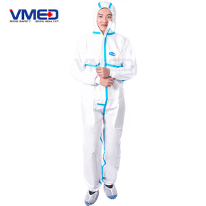 Disposable White Micro-porous Protective Coverall With Blue Strips-1