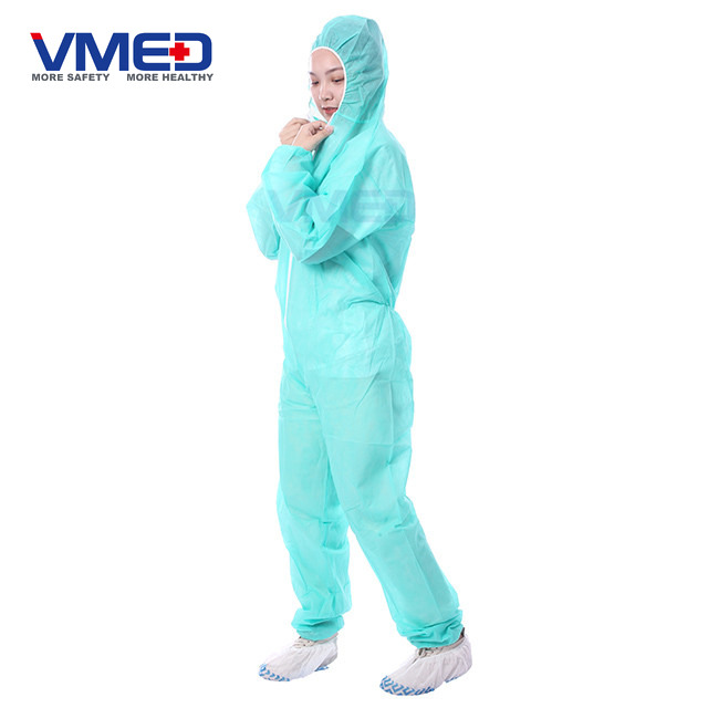 Disposable SPP Non-woven Green Coverall With Attached Hood