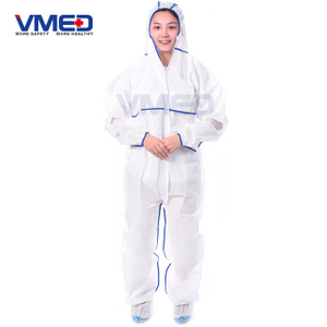 Disposable Type 5&6 SMS White Coverall With Overlocking Stitch-1