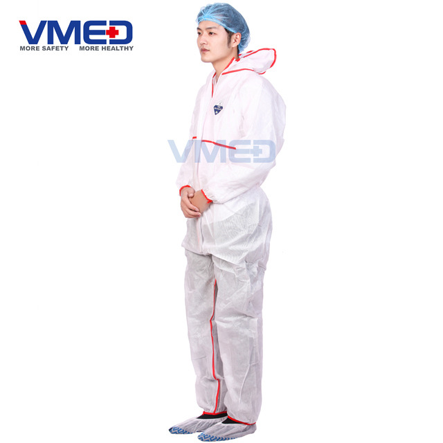 Disposable White SMS TYPE 5 Coverall With Red Strip